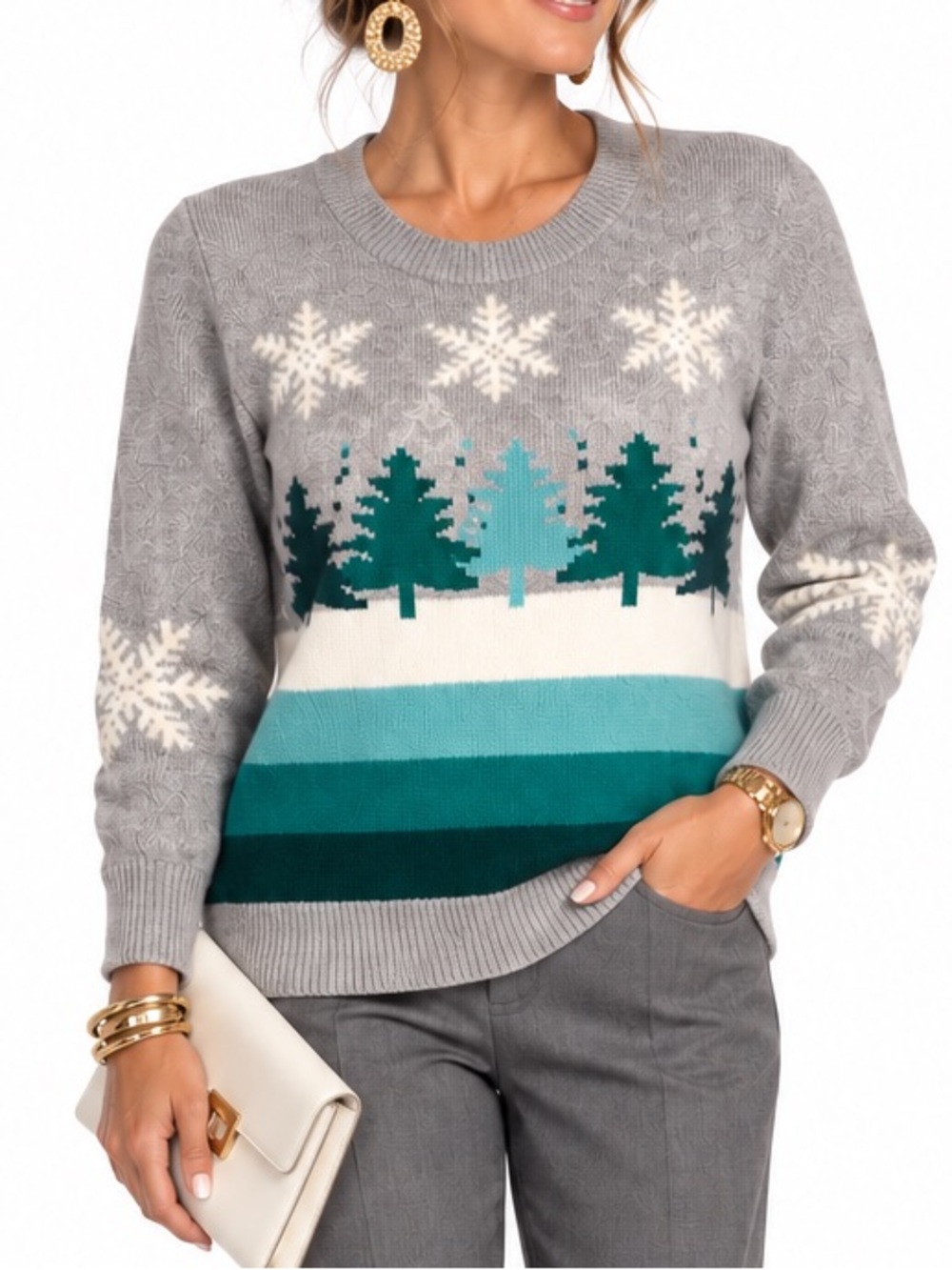Talbots Women’s Snowflake Evergreen Fair Isle Sweater NWTS SZ LG
